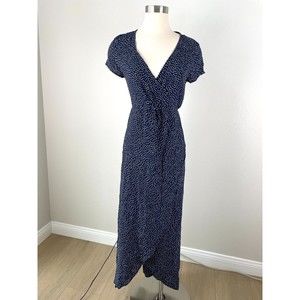 NOM Maternity Womens Maternity Small Wrap Dress Maxi Navy Polka Dot Short Sleeve